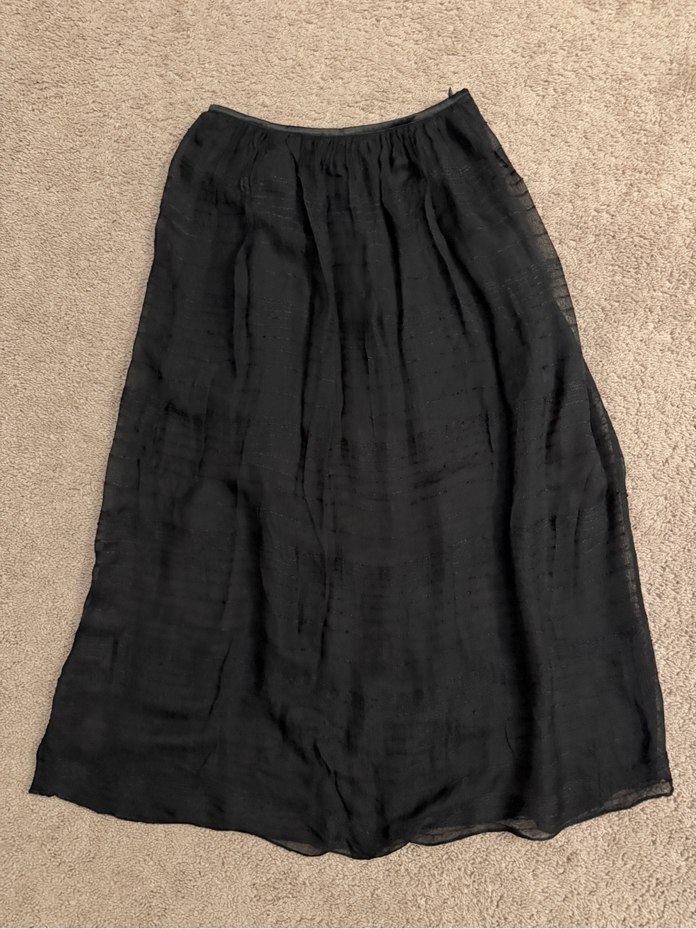Ecote Crinkle Skirt Women size 4 Black Stripe Sheer Midi Aline High Waist Skirt